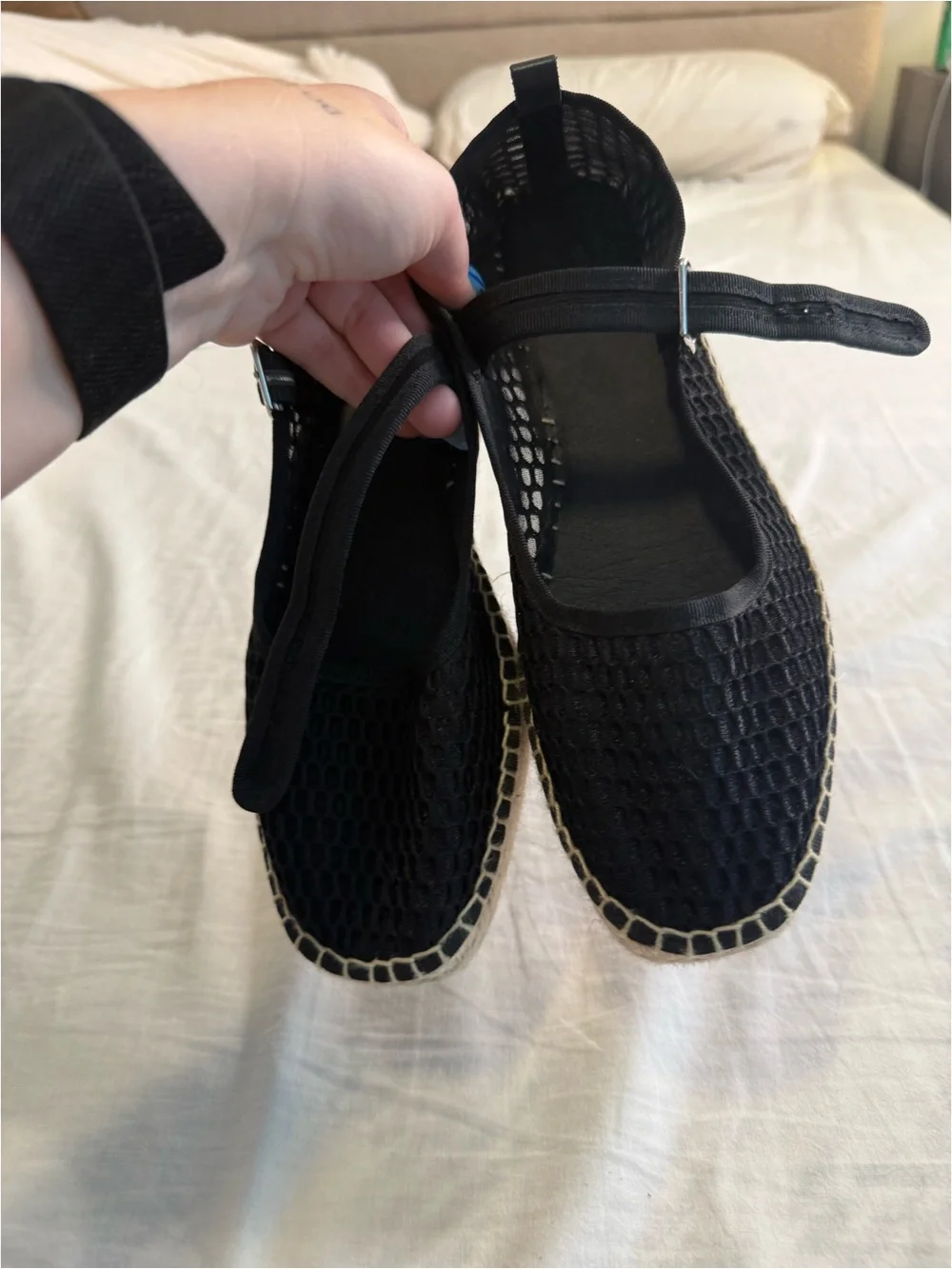Black Mesh Espadrille Mary Jane Flats